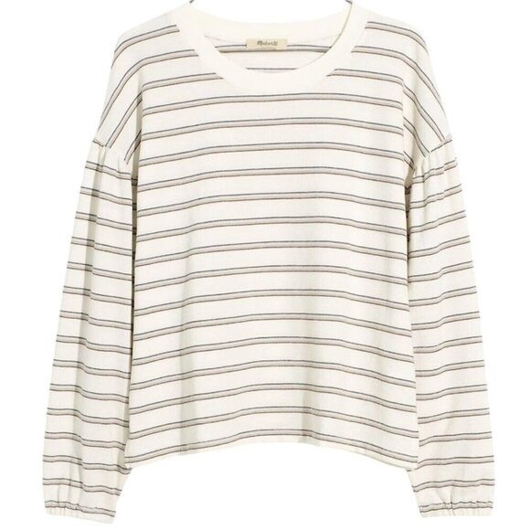 Madewell Striped Puff Drop Shoulder Balloon Sleeve Striped Top 2022 Size M - Picture 8 of 14